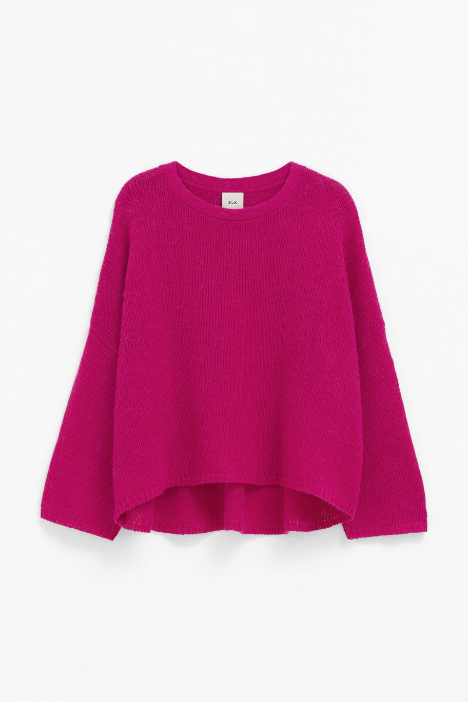 Anga Relaxed Box Fit Alpaca Yarn Knit Sweater Front | BRIGHT PINK