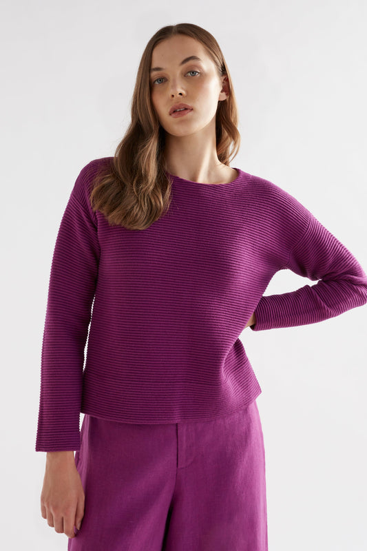 Neiu Cotton Merino Round Neck Ottoman Sweater Model Front | MAGENTA