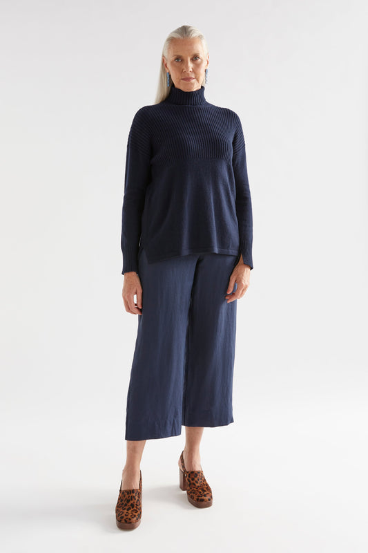 Ailda Ribbed Organic Cotton and Merino Turtle Neck Sweater Model Full Body | NAVY