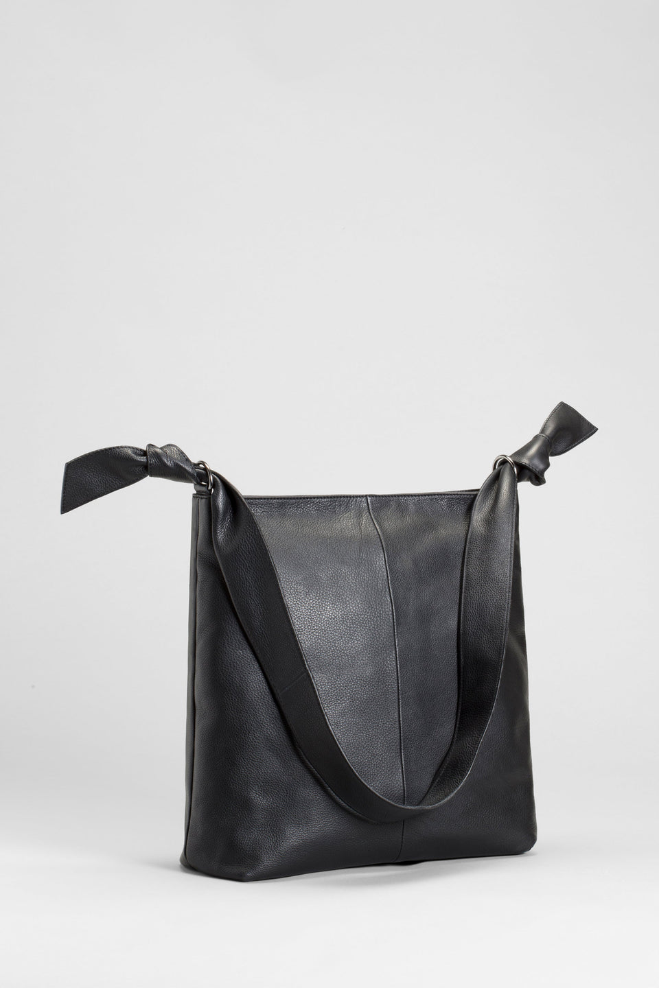 Meka Leather Knot Strap Tote Hand Bag Front | BLACK