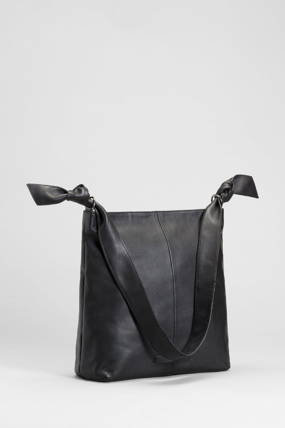 Meka Leather Knot Strap Tote Hand Bag Back | BLACK