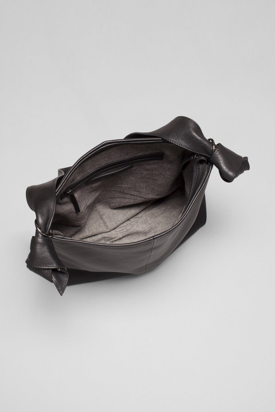 Meka Leather Knot Strap Tote Hand Bag Internal | BLACK