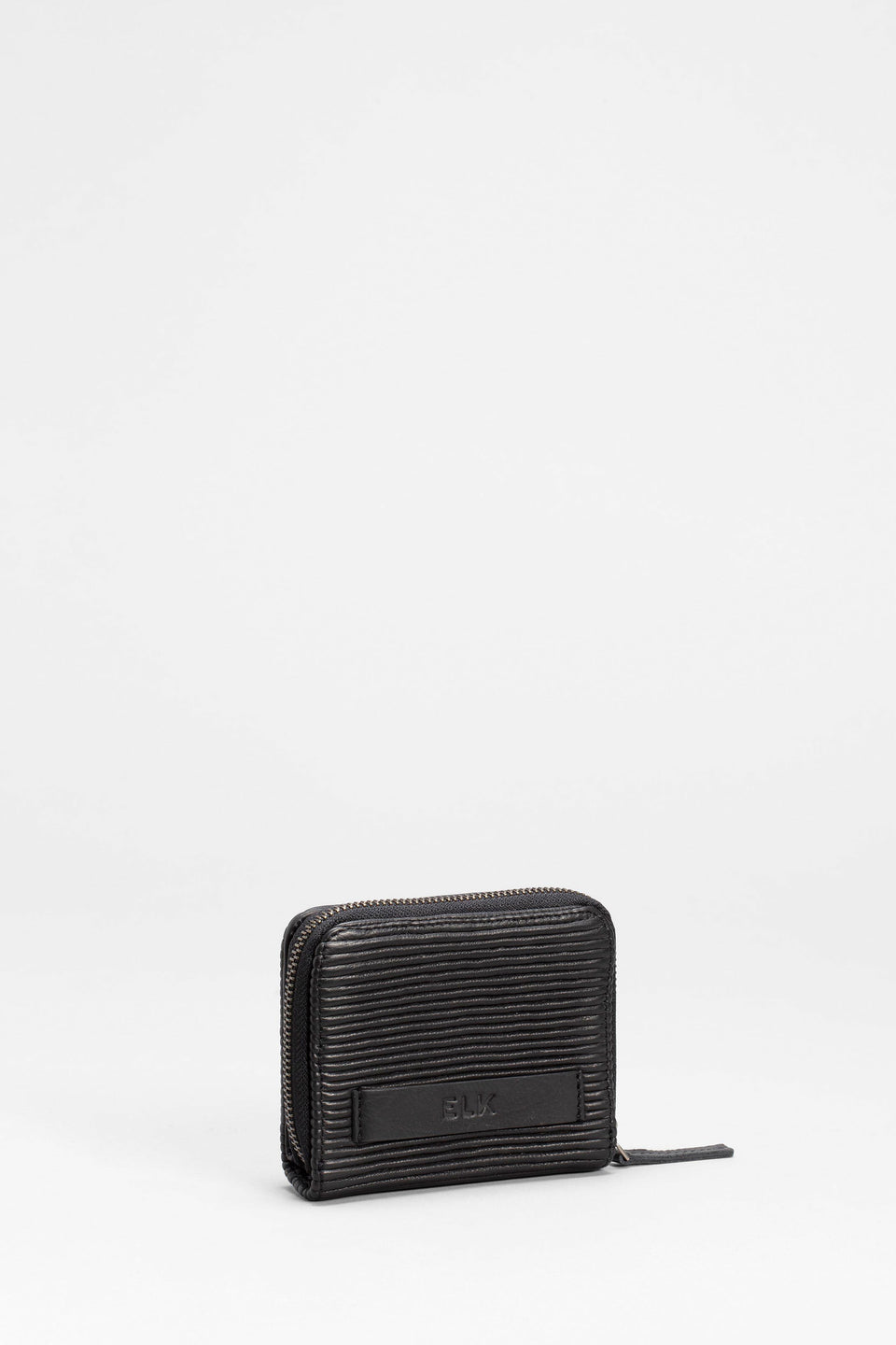 Lisser Ribbed Leather Zip Up Wallet Back | BLACK