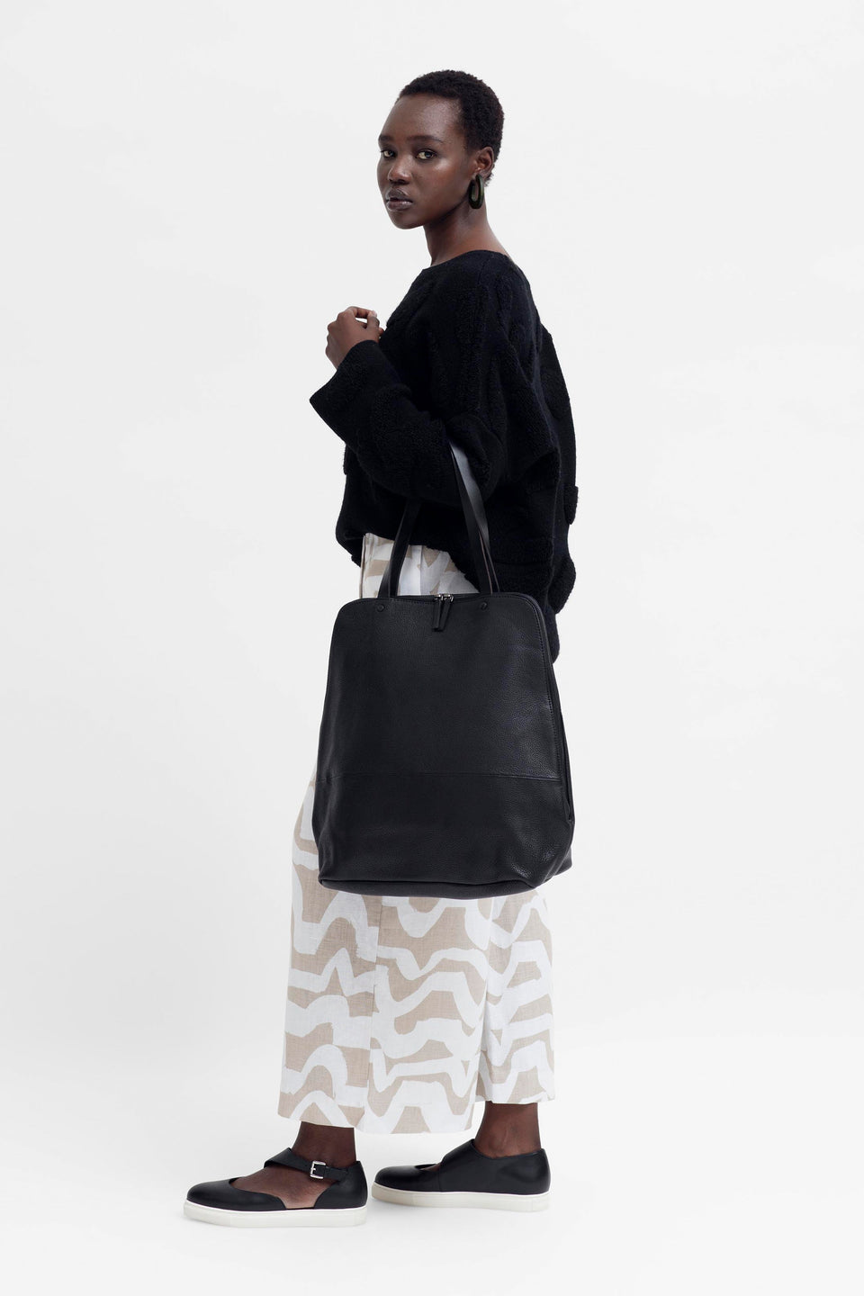 Arien Zip Up Leather Carry-All Bag Model Front | Black