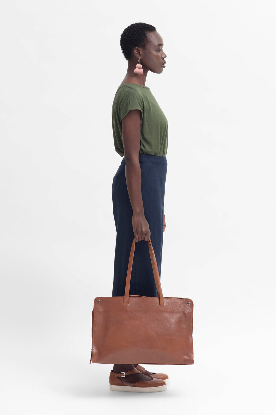 Edda Large Cow Leather 2 Pocket Bag new Model Front | Tan