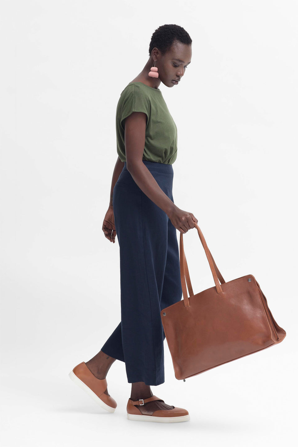 Edda Large Cow Leather 2 Pocket Bag new Model Front 2 | Tan