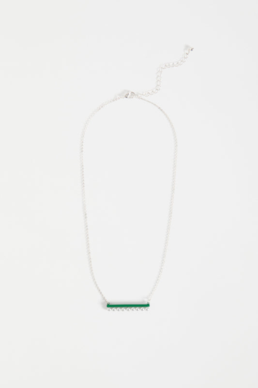Margit Delicate Chain and Bar Necklace with Pearl Beads | ALOE GREEN