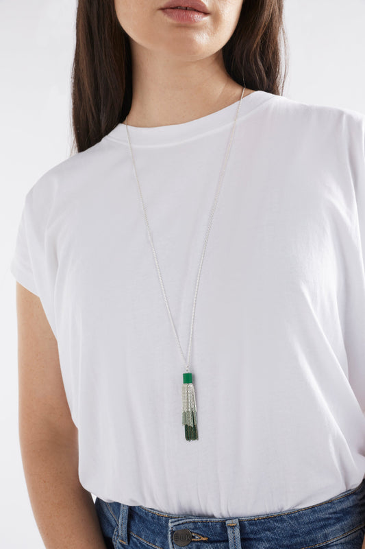 Frin Long Chain Fine Tassel Pendant Necklace Model | ALOE GREEN