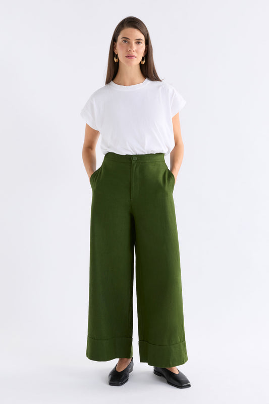 Anneli Linen Pant Model Front | OLIVE