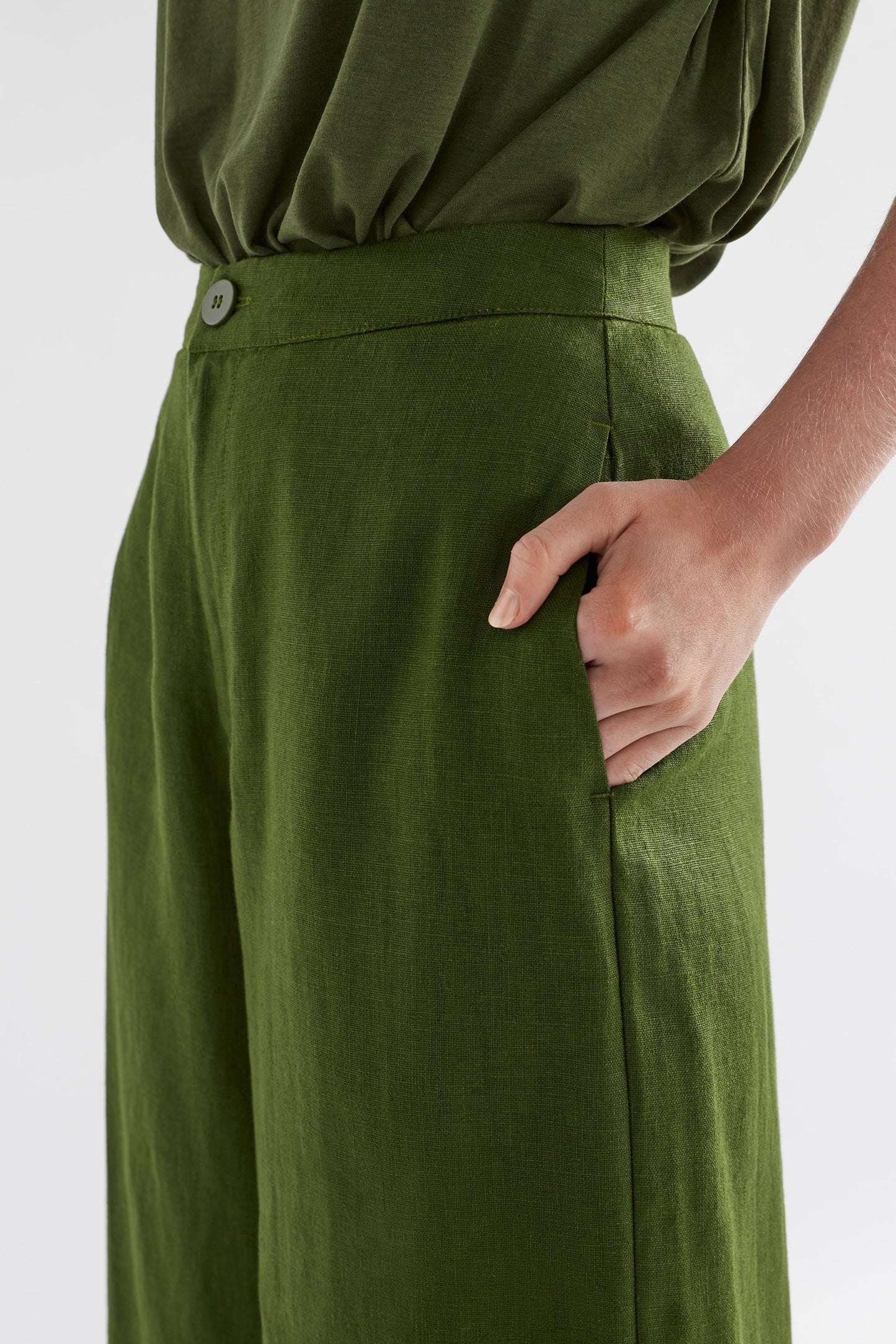 Anneli Linen Pant Model Front Crop | OLIVE