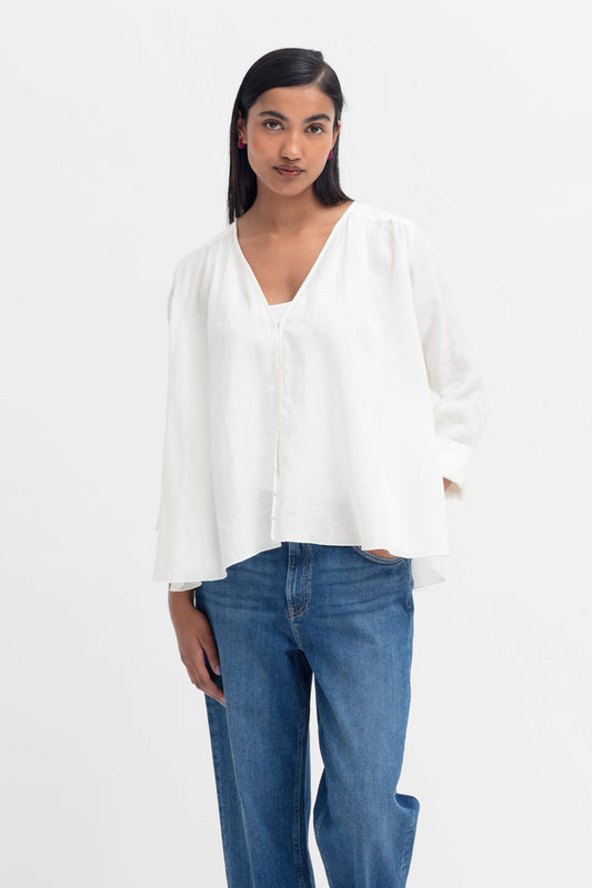 Lin A-Line Light Linen Jacket Model Front | WHITE