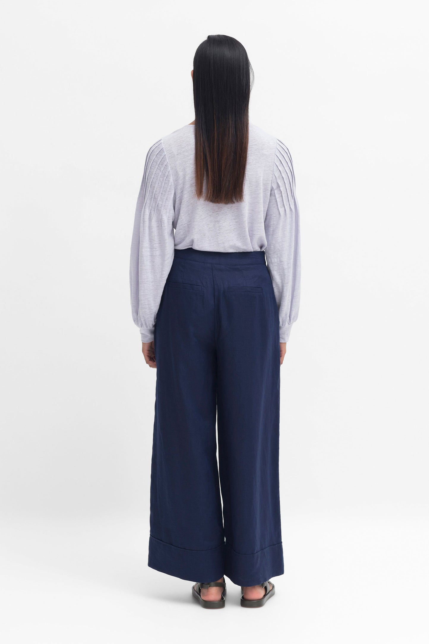 Anneli Light Wide Leg Linen Pant Model Back | TWILIGHT