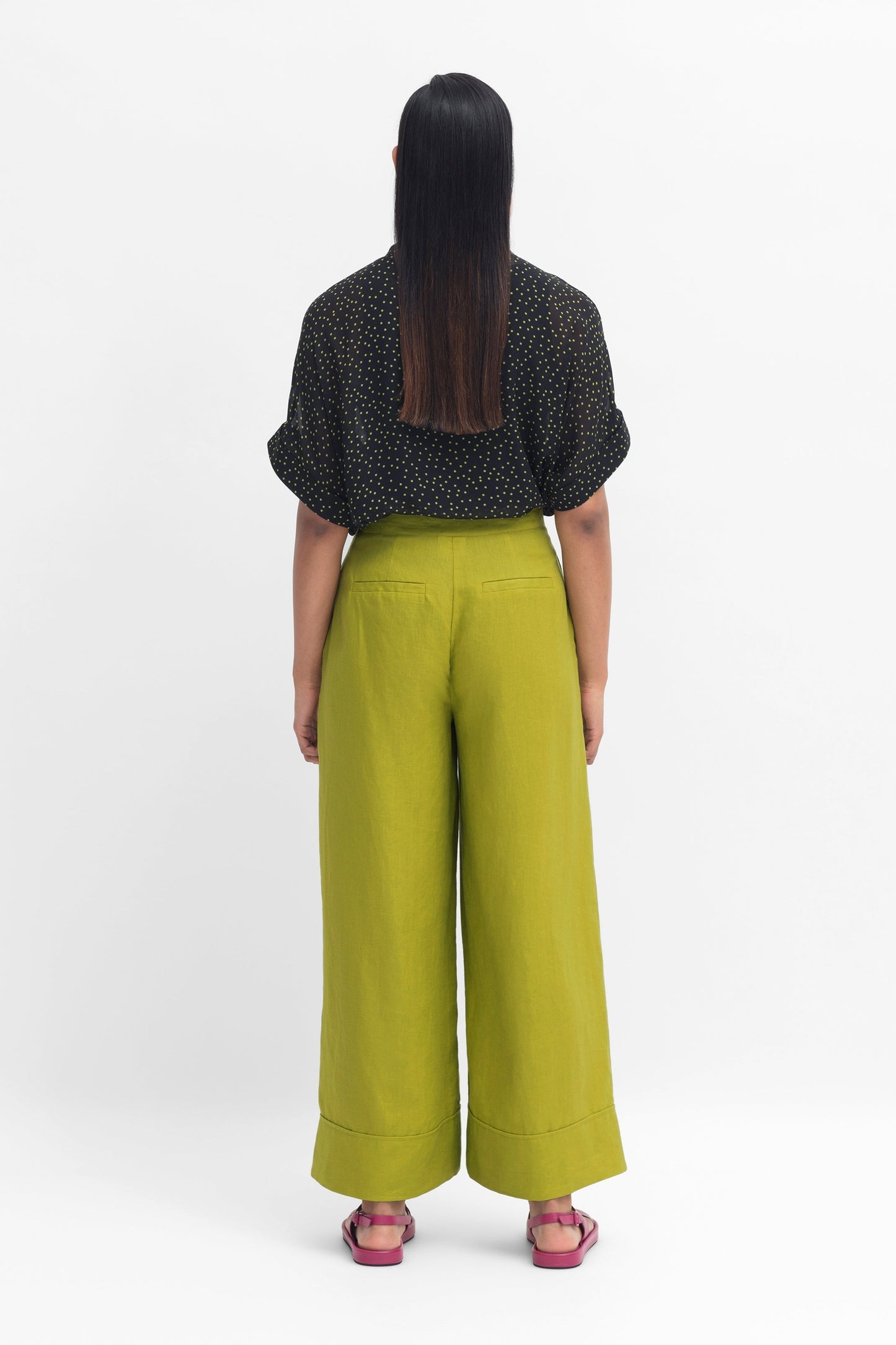 Anneli Light Wide Leg Linen Pant Model Back | LIME