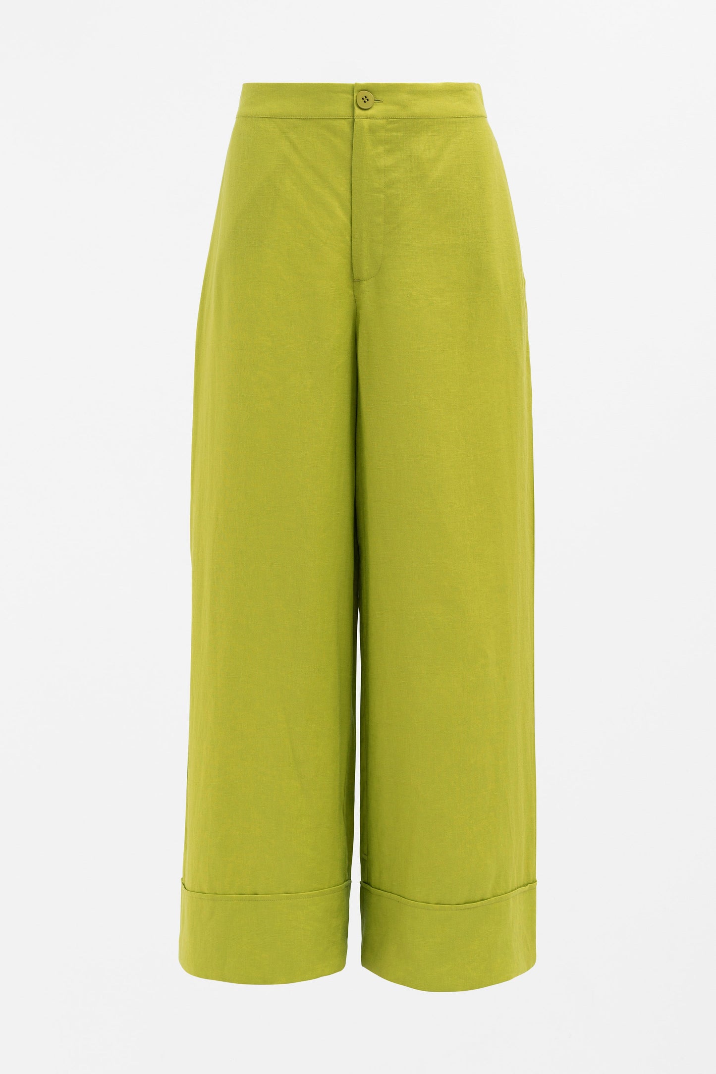 Anneli Light Wide Leg Linen Pant Front | LIME