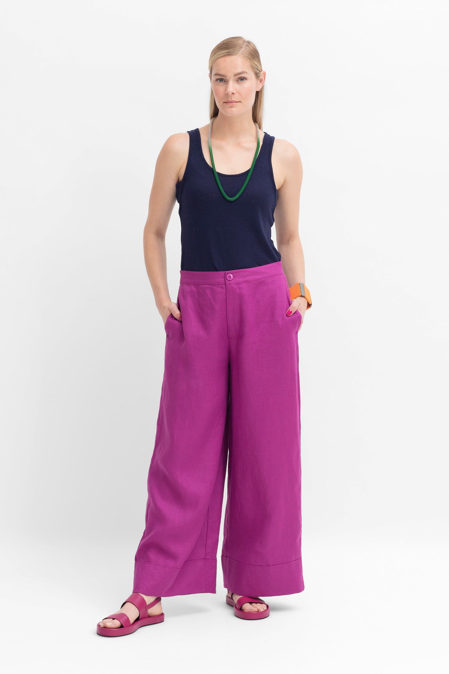 Anneli Light Wide Leg Linen Pant Model Front | WILD BERRY