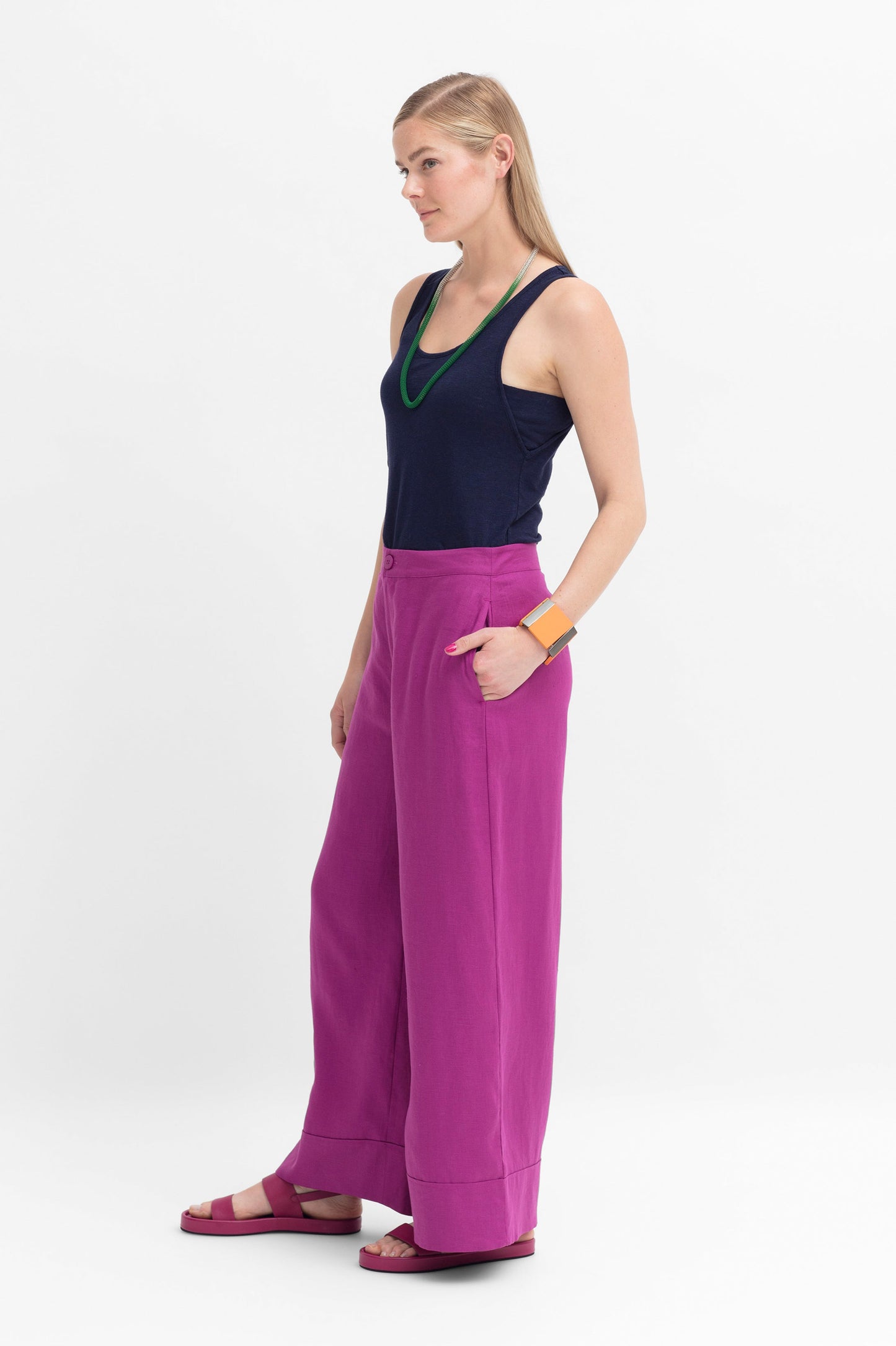 Anneli Light Wide Leg Linen Pant Model Side | WILD BERRY