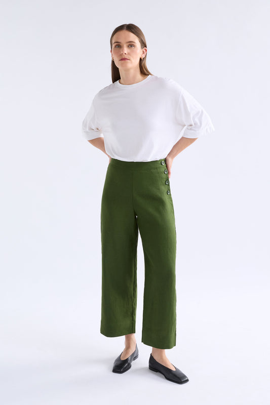 Hersom High Waist Linen Pant Model Front | OLIVE