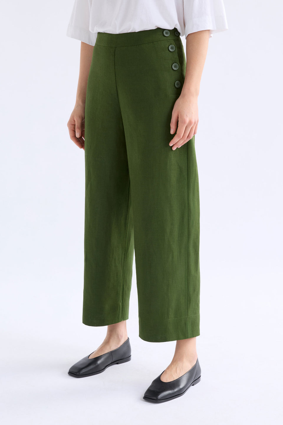Hersom High Waist Linen Pant Model Front | OLIVE