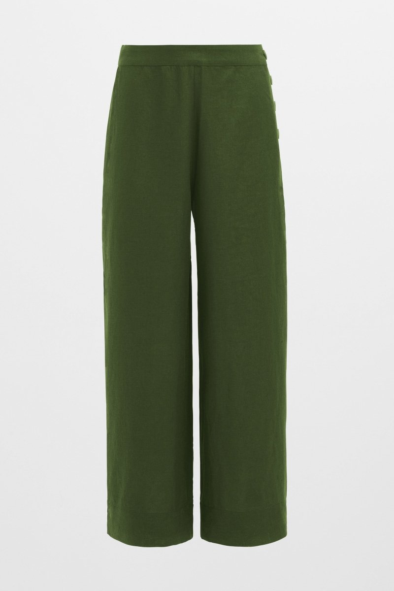 Hersom High Waist Linen Pant Model Front | OLIVE