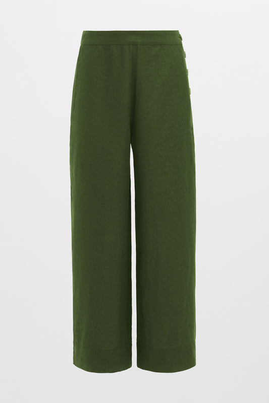 Hersom High Waist Linen Pant Model Front | OLIVE