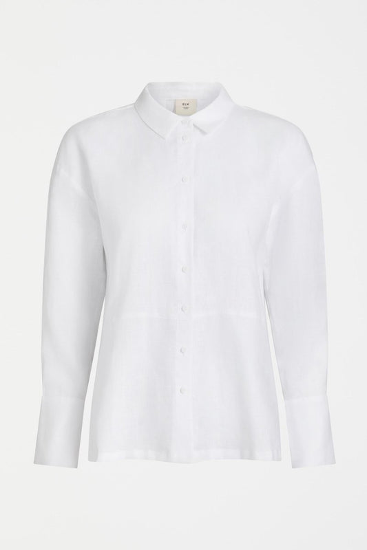 Stilla Linen Shirt with High-Low Hem and Back Pleat Detail Front | WHITE