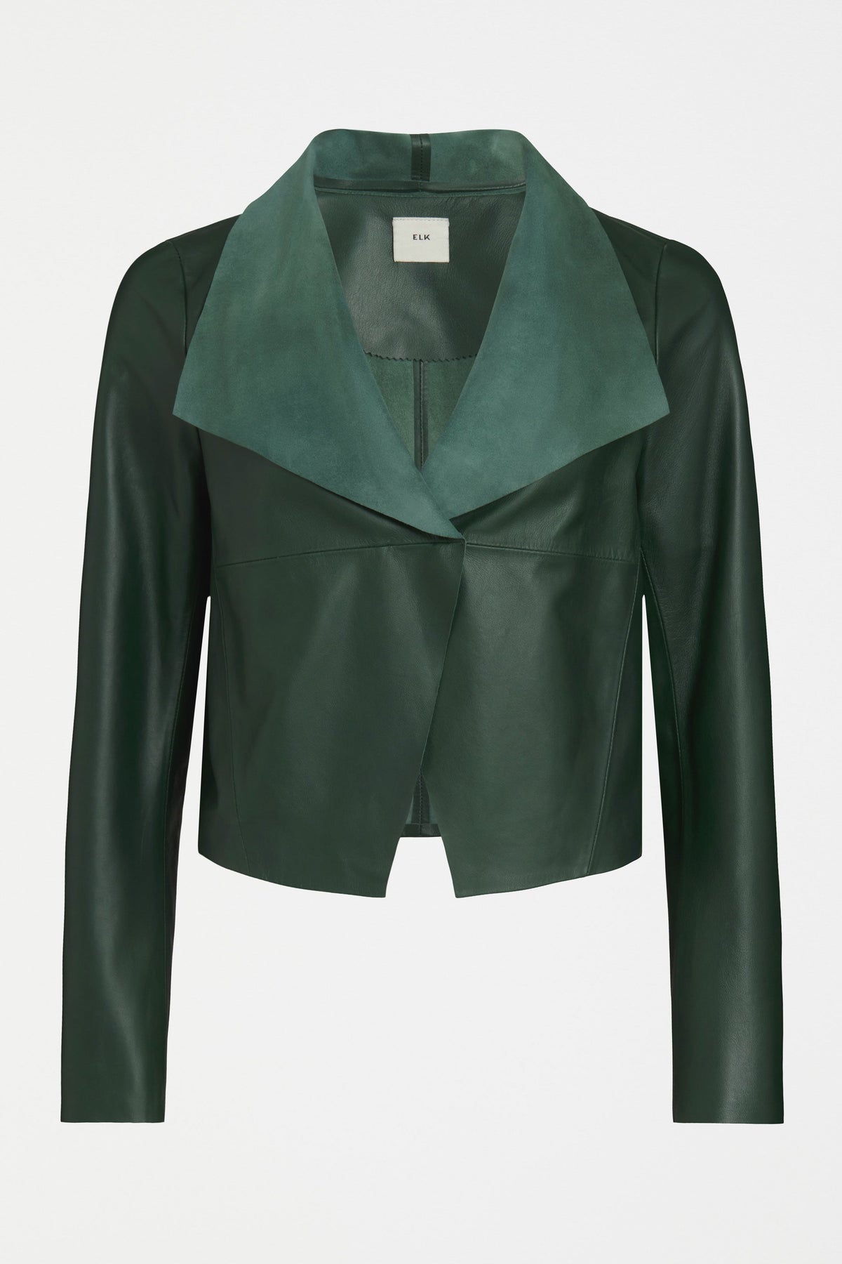 Fine Lamb's Leather Lightweight Waterfall Neckline Jacket Front | MILAN GREEN
