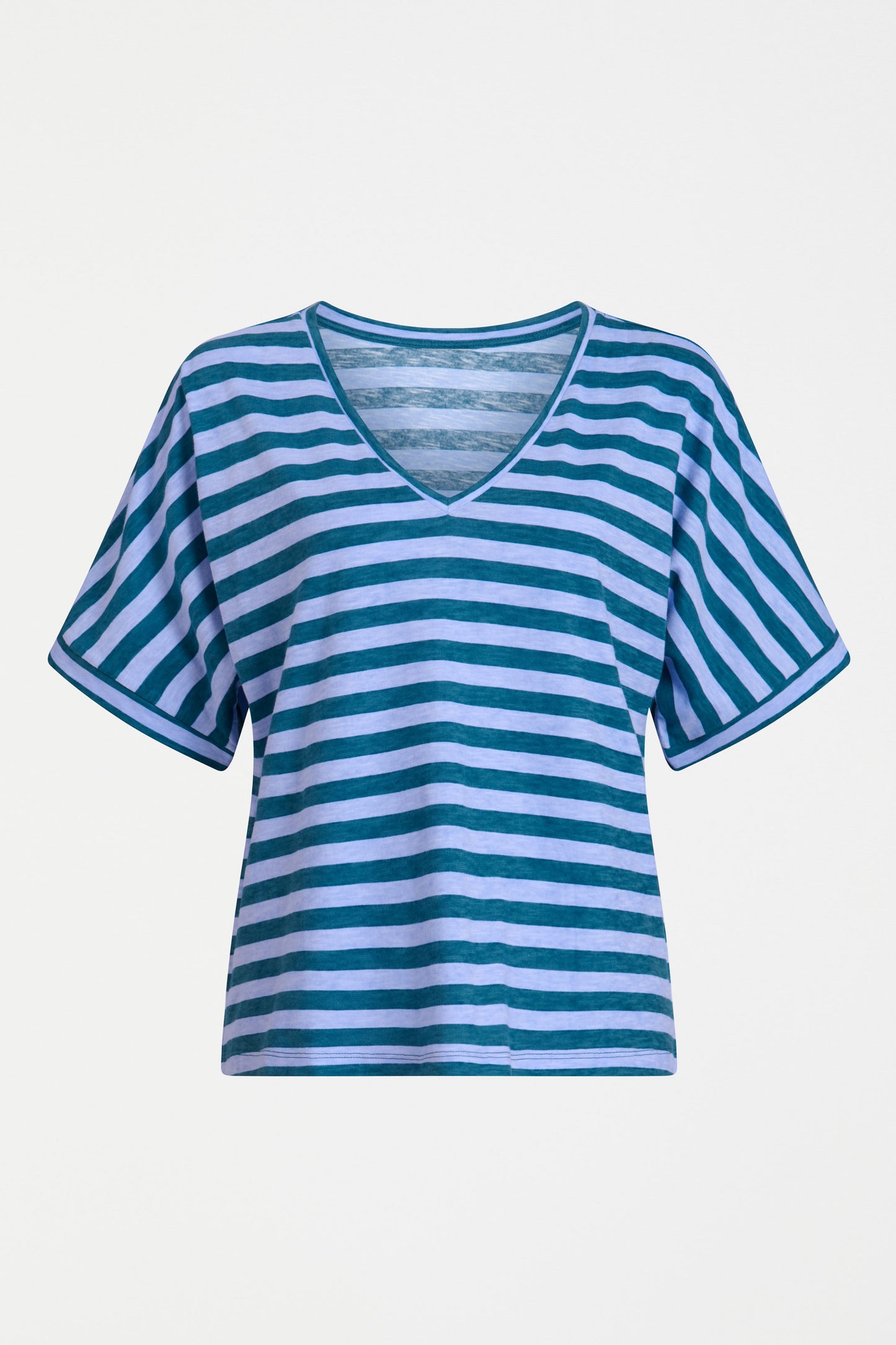 Seter Organic Cotton V-Neck Striped Jersey Tee Front | PEACOCK HAZE