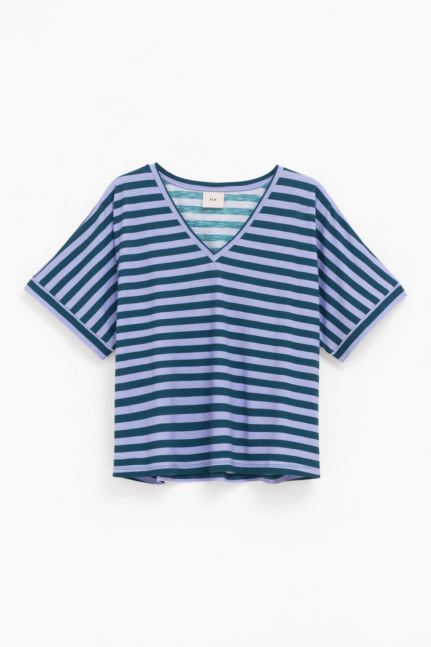 Seter Organic Cotton V-Neck Striped Jersey Tee Front | PEACOCK HAZE