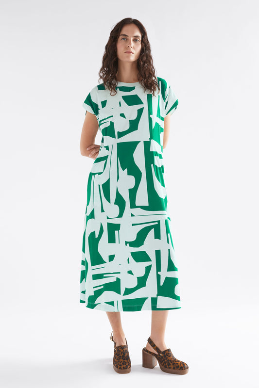 Joia Jersey T-shirt Dress Model Front | GREEN BRAQUE PRINT