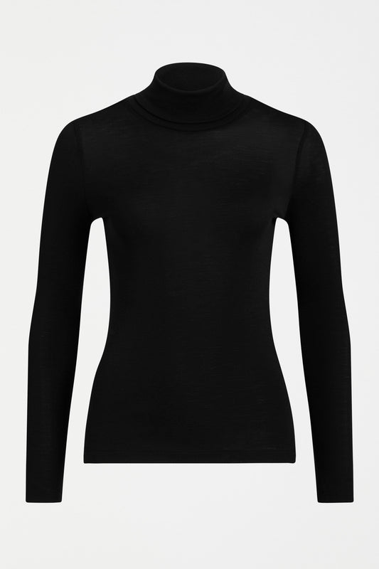 Merino Lightweight Long Sleeve Skivvy Front | BLACK