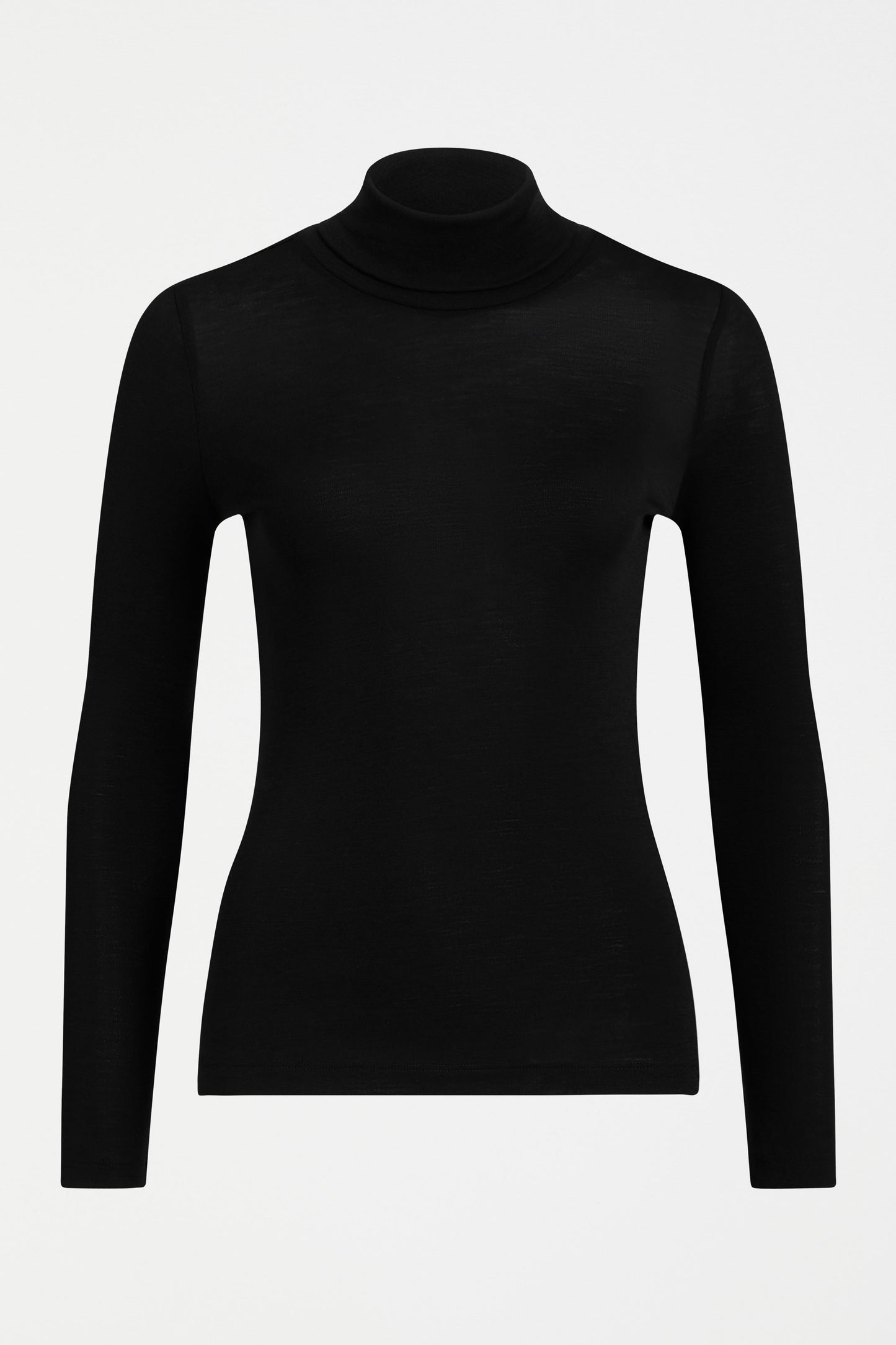 Merino Lightweight Long Sleeve Skivvy Front | BLACK