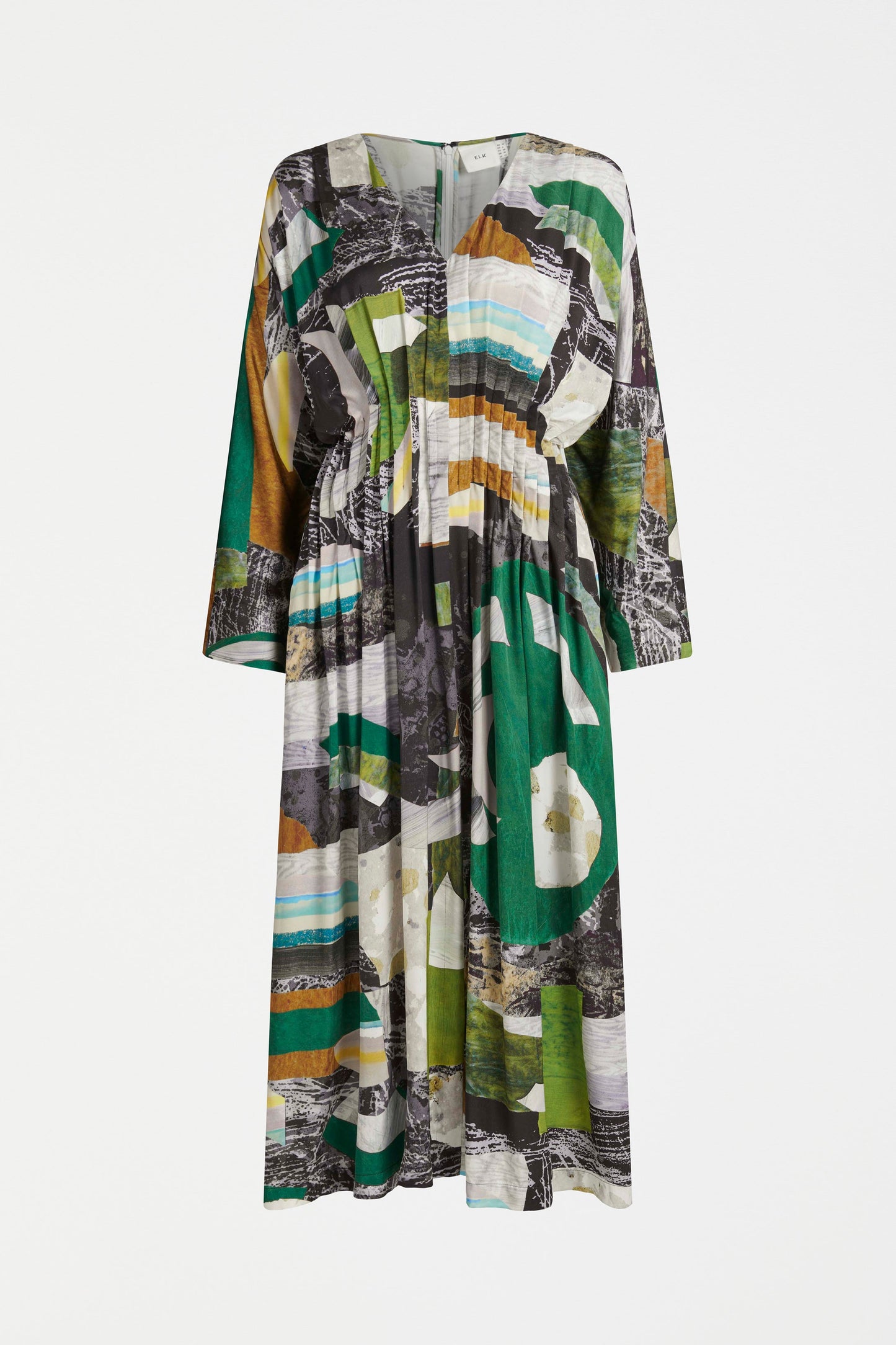 Lenne V Neck Print Long Sleeve Midi Dress with Pin Tuck Detail Front | LUNA PRINT