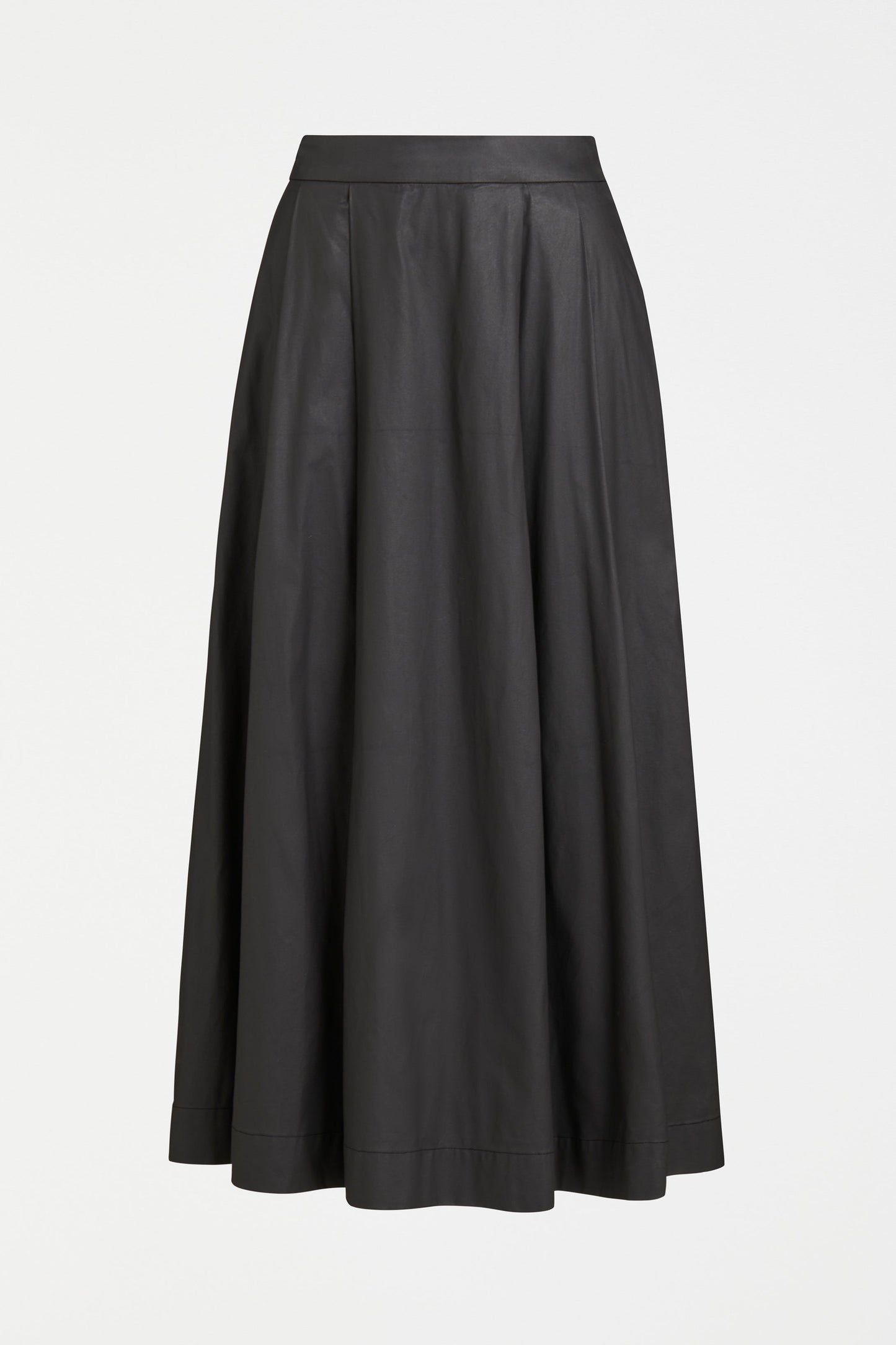 Lustre Leather-Look A-line Midi Gathered Skirt Front | BLACK