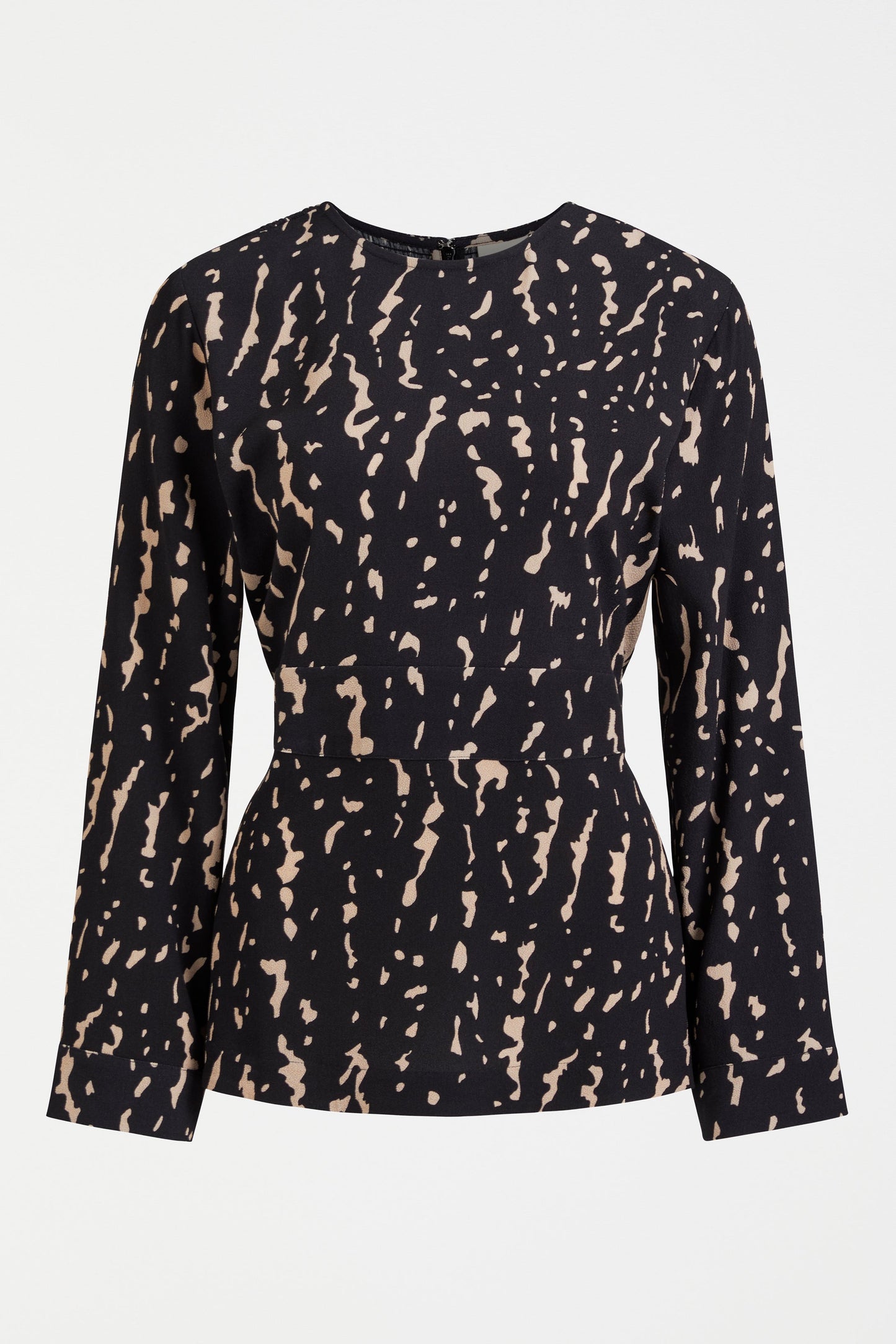 Solina Long Sleeve Waisted Crew Neck Top with Shirring Detail Front | GIOTTO PRINT