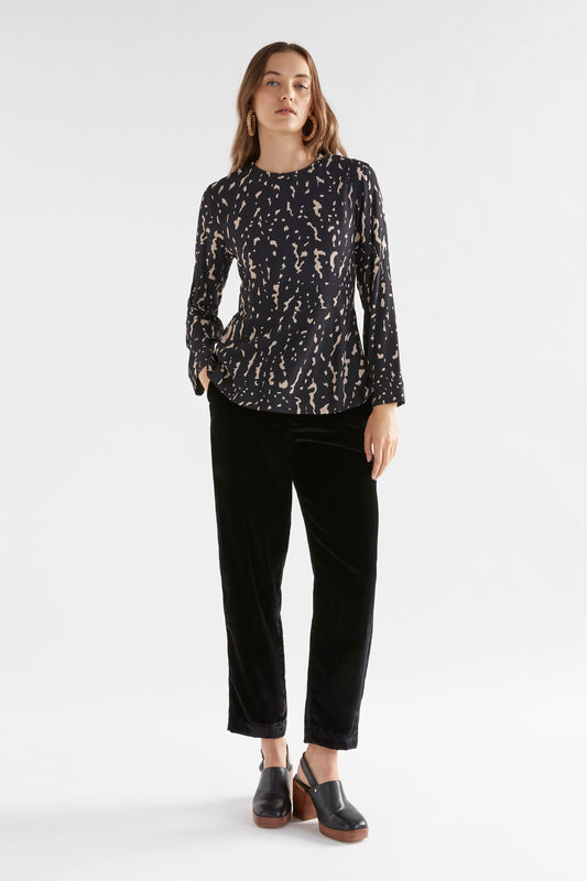 Solina Long Sleeve Waisted Crew Neck Top with Shirring Detail Model Front Full body | GIOTTO PRINT