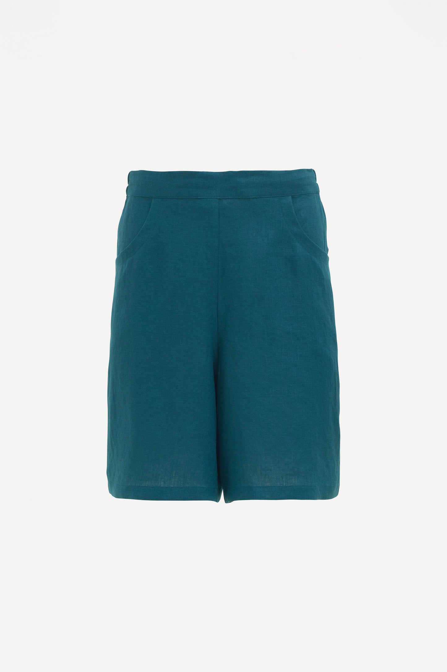 Strom Mid Length Linen Short Front | PEACOCK