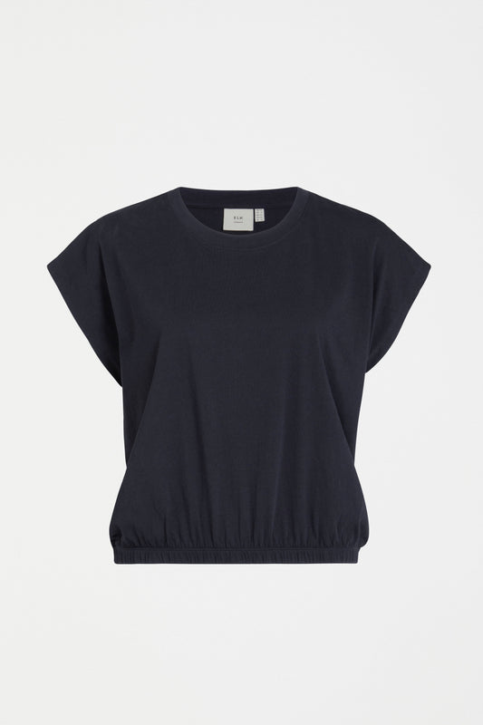 Kruise Organic Cotton Jersey Cropped Elastic Hem Semi Cropped Tee Front | SPACE BLUE