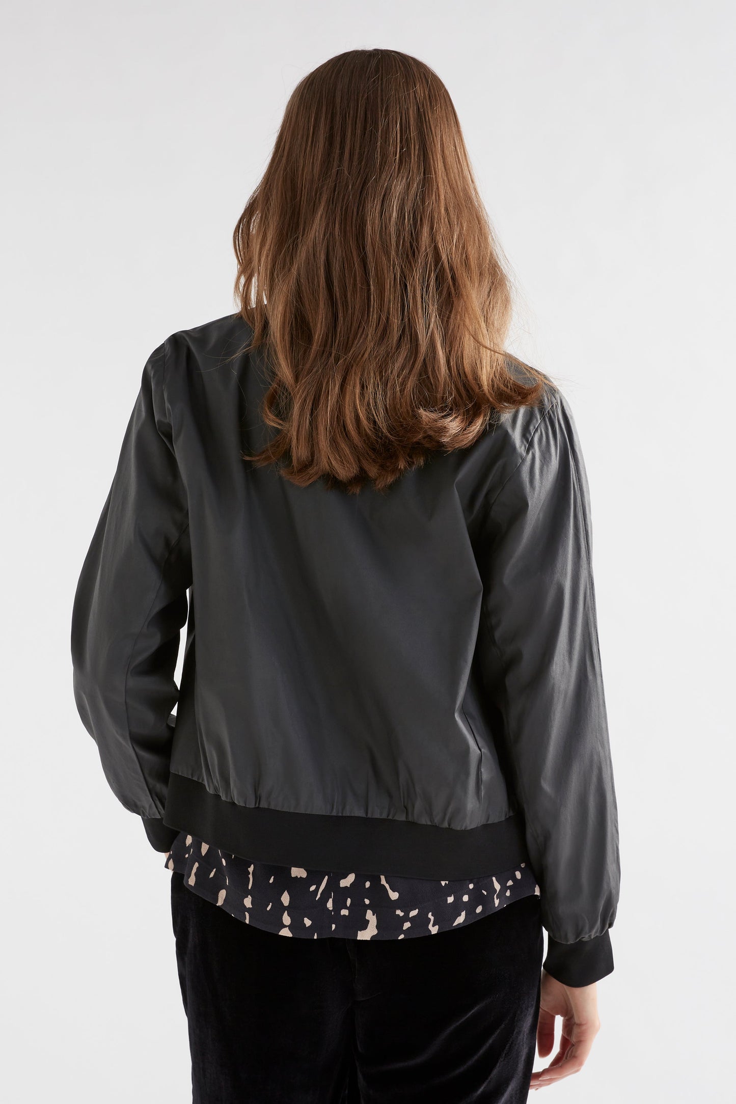 Lustre Leather-Look Bomber Jacket Model Back | BLACK