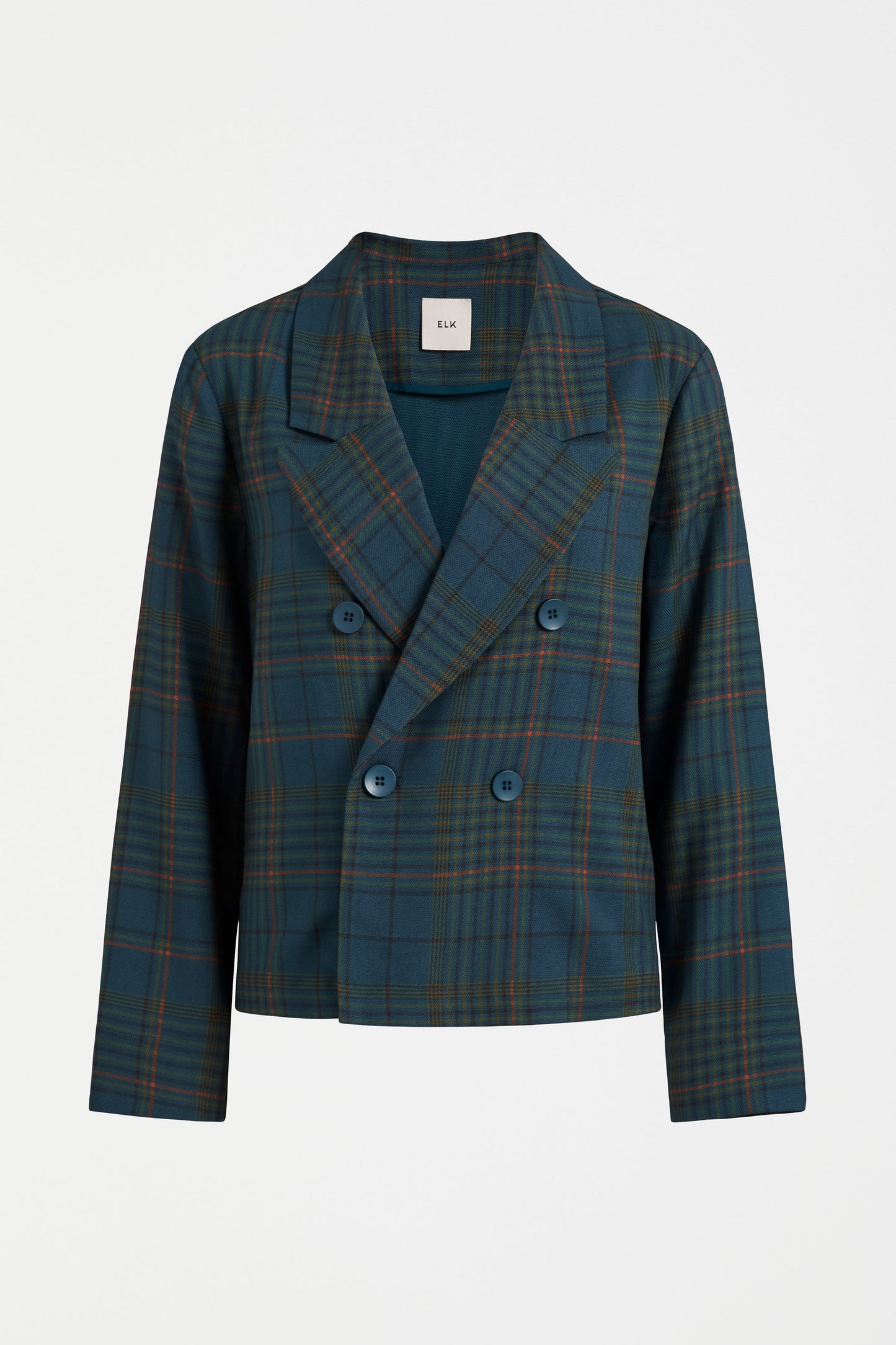Seine Double Breasted Cropped Plaid Jacket Front | TEAL PLAID