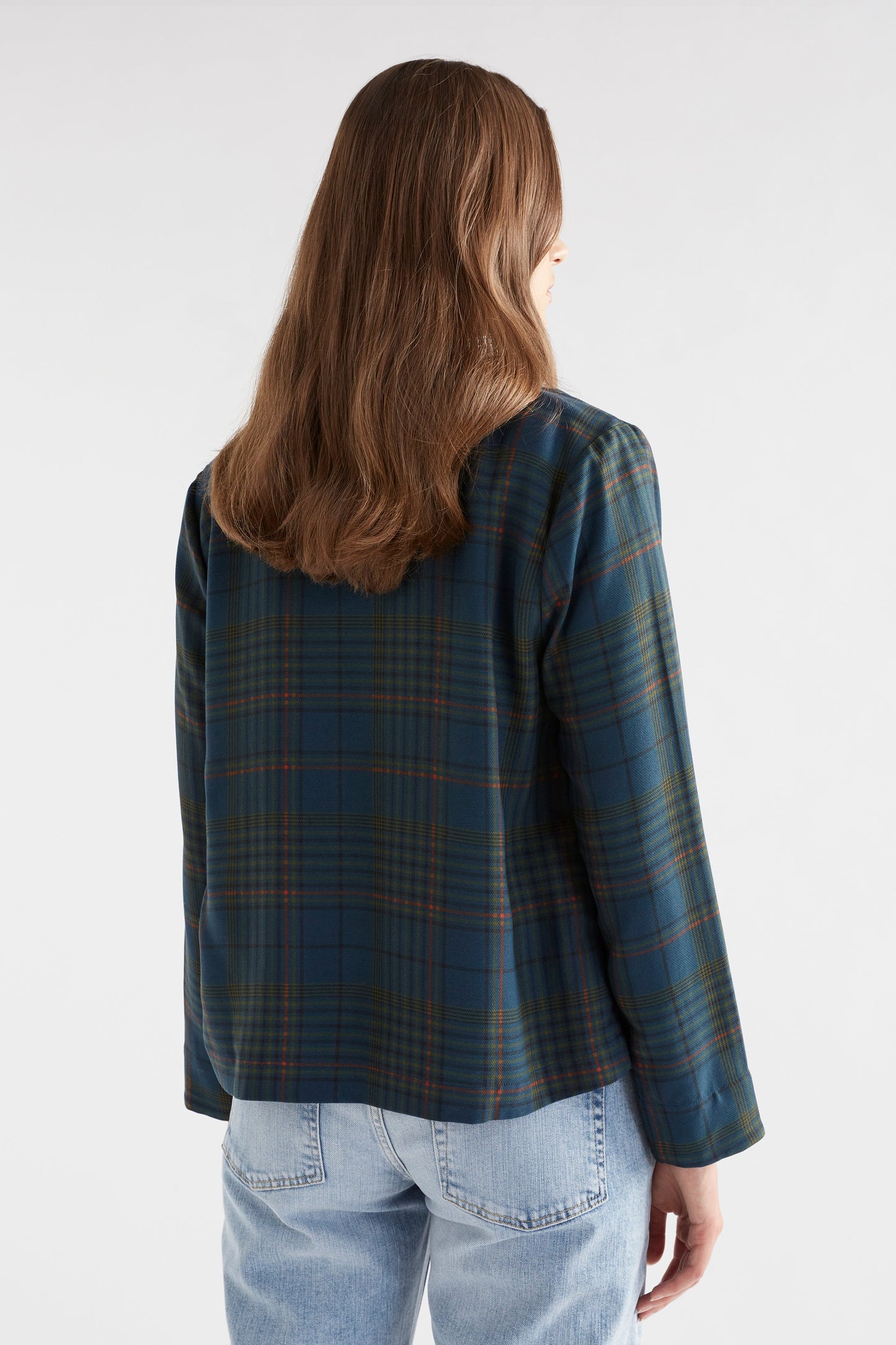Seine Double Breasted Cropped Plaid Jacket Model Back | TEAL PLAID