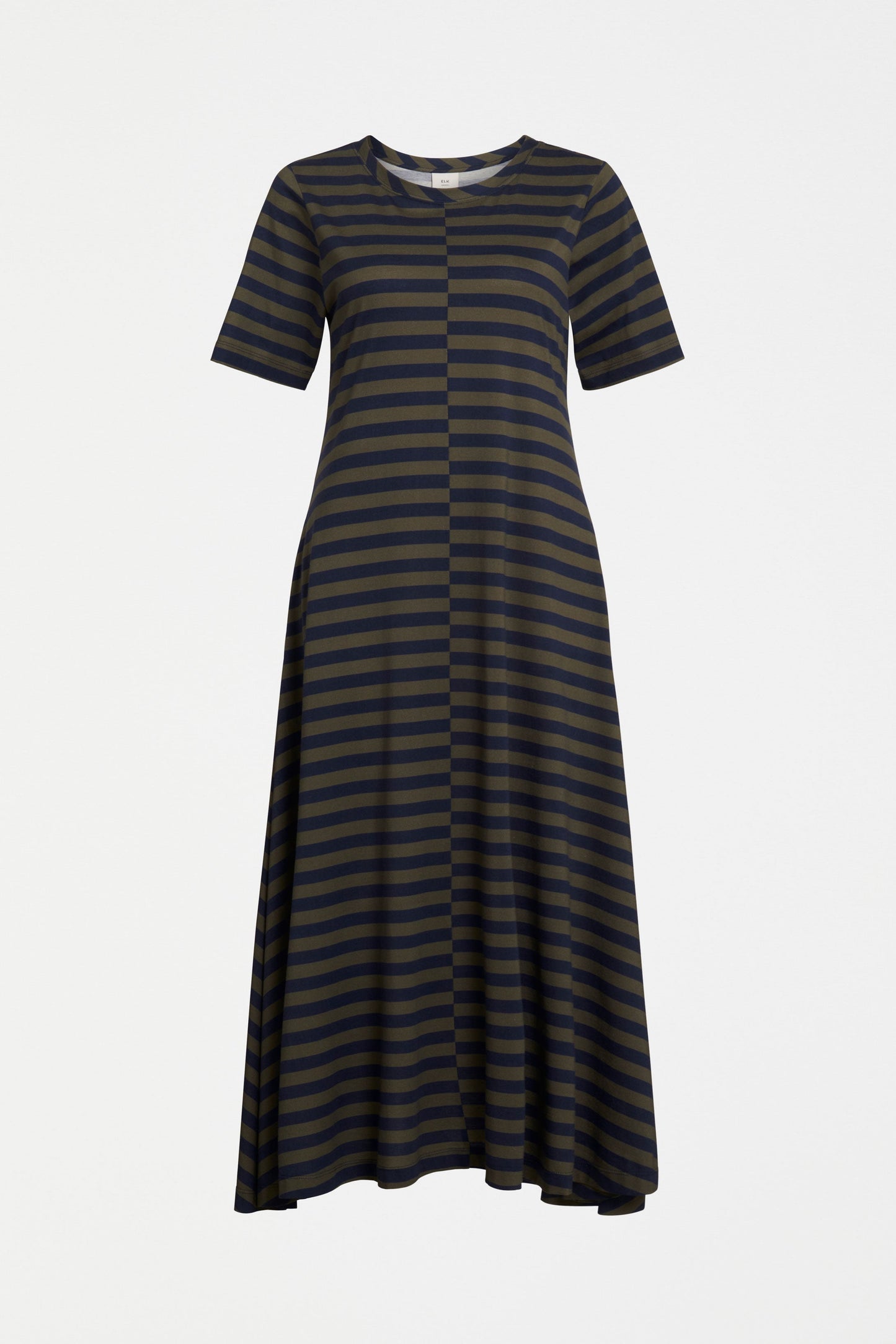 Dega Organic Cotton Stripe Jersey T-shirt Dress Front | NAVY OLIVE