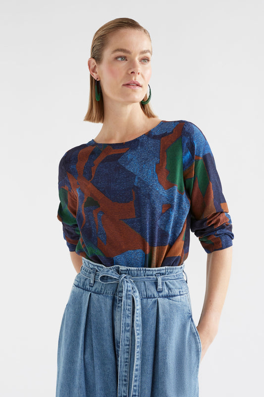 Dega Long Sleeve Silky-Feel Print Top Model Front Crop | ORDA PRINT