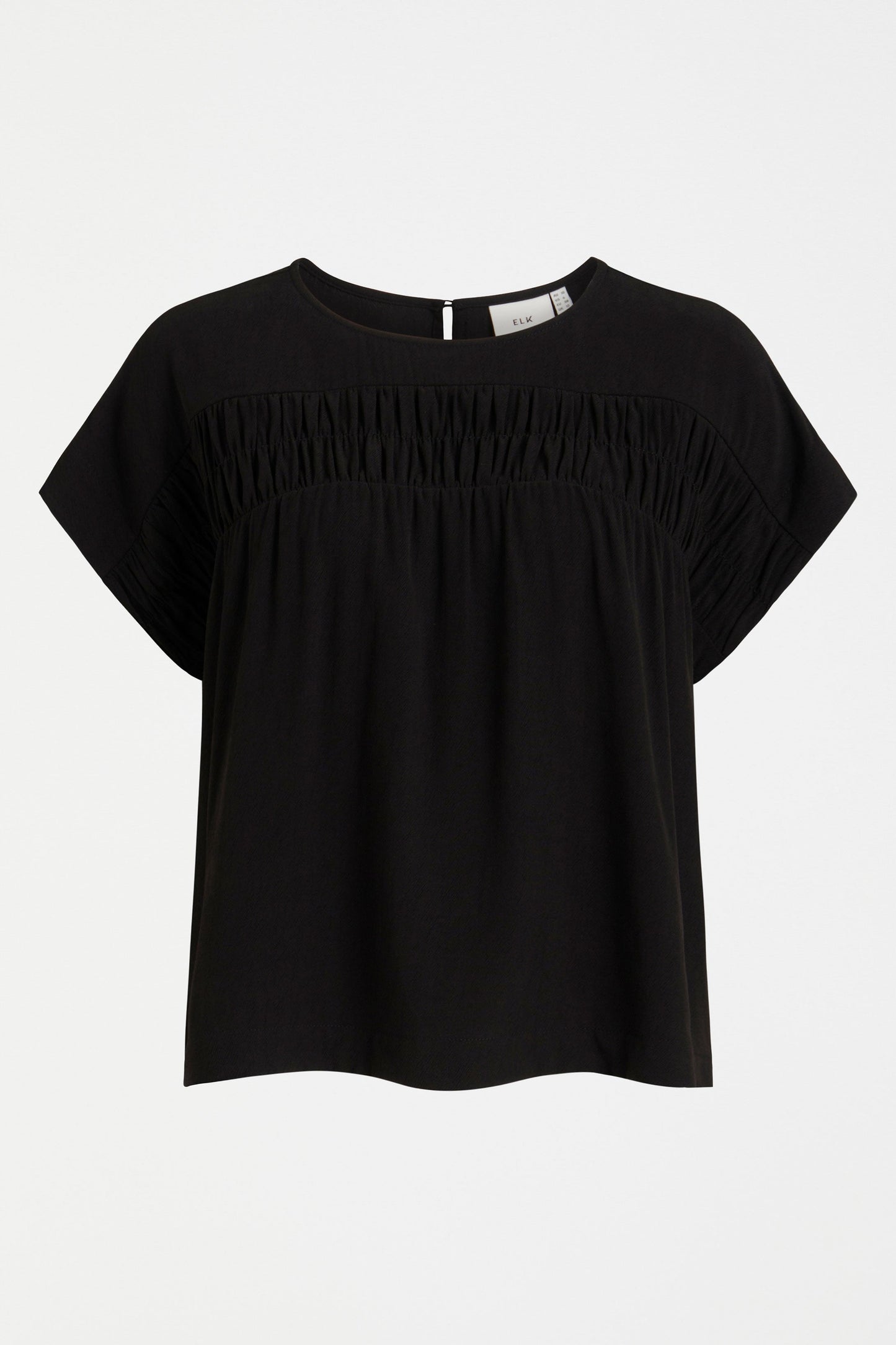 Eta Tencel Ruched Detail Short Sleeve Top Front | BLACK