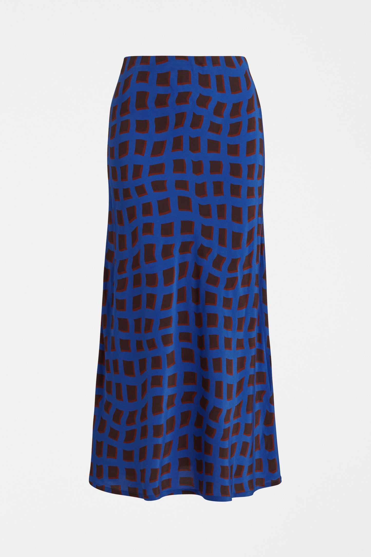 Iden Midi Elastic Waist Bias Cut Print Skirt Front | BLUE WAVE PRINT