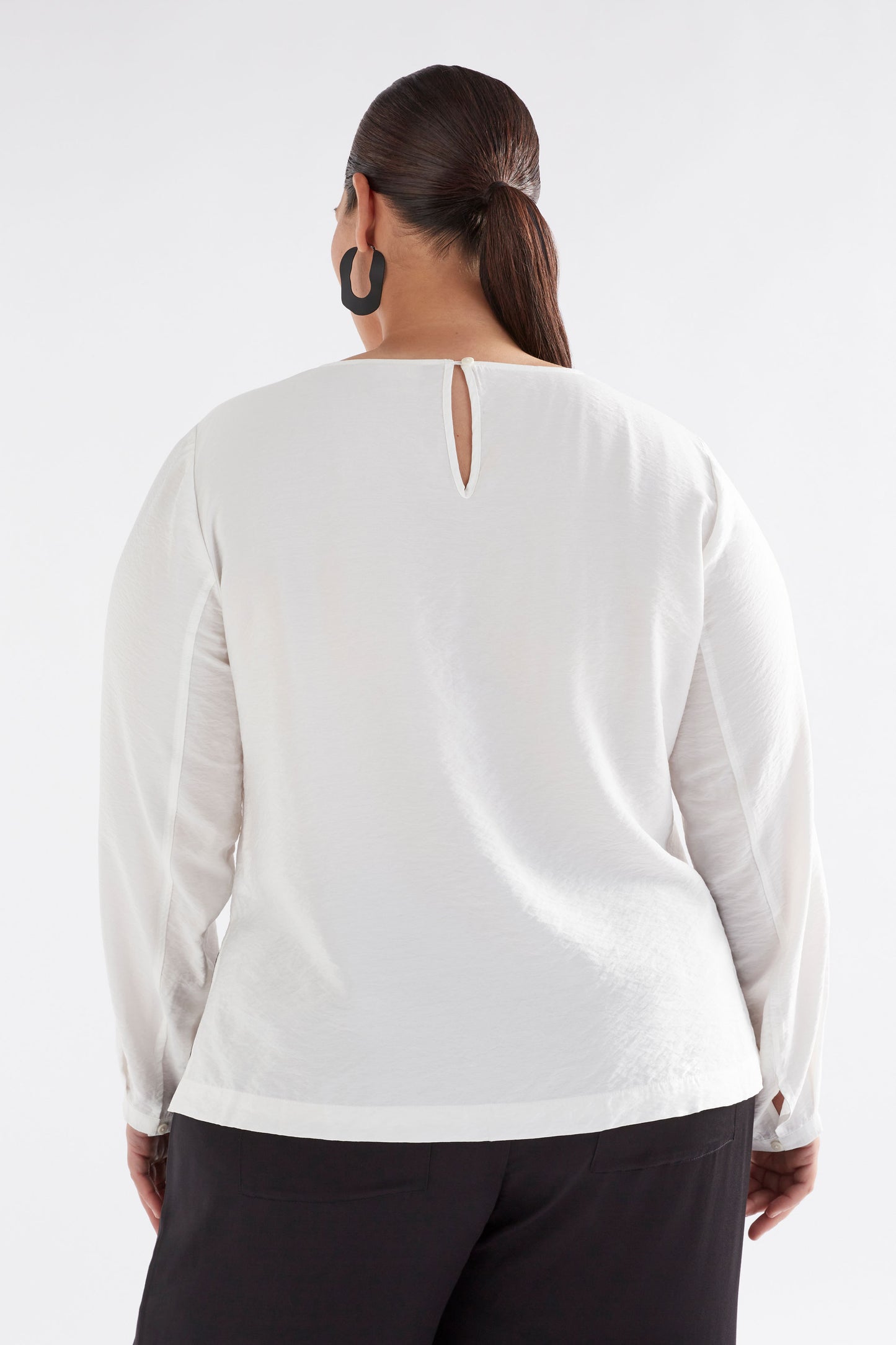 The Allt Round Neck Cuffed Long Sleeve Top Model Front Back | WHITE