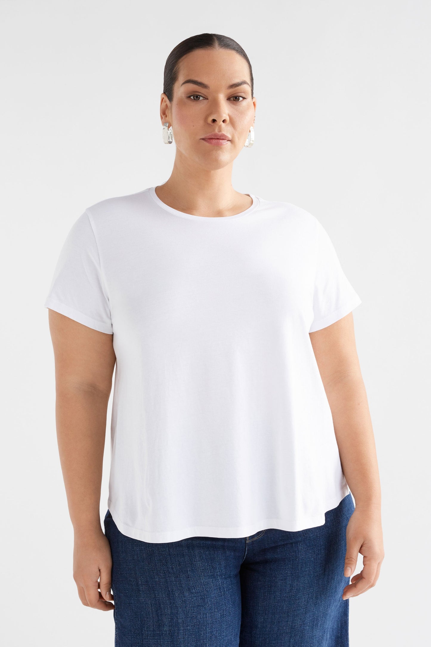 Organic Cotton A-line Jersey Tee Model Front | WHITE