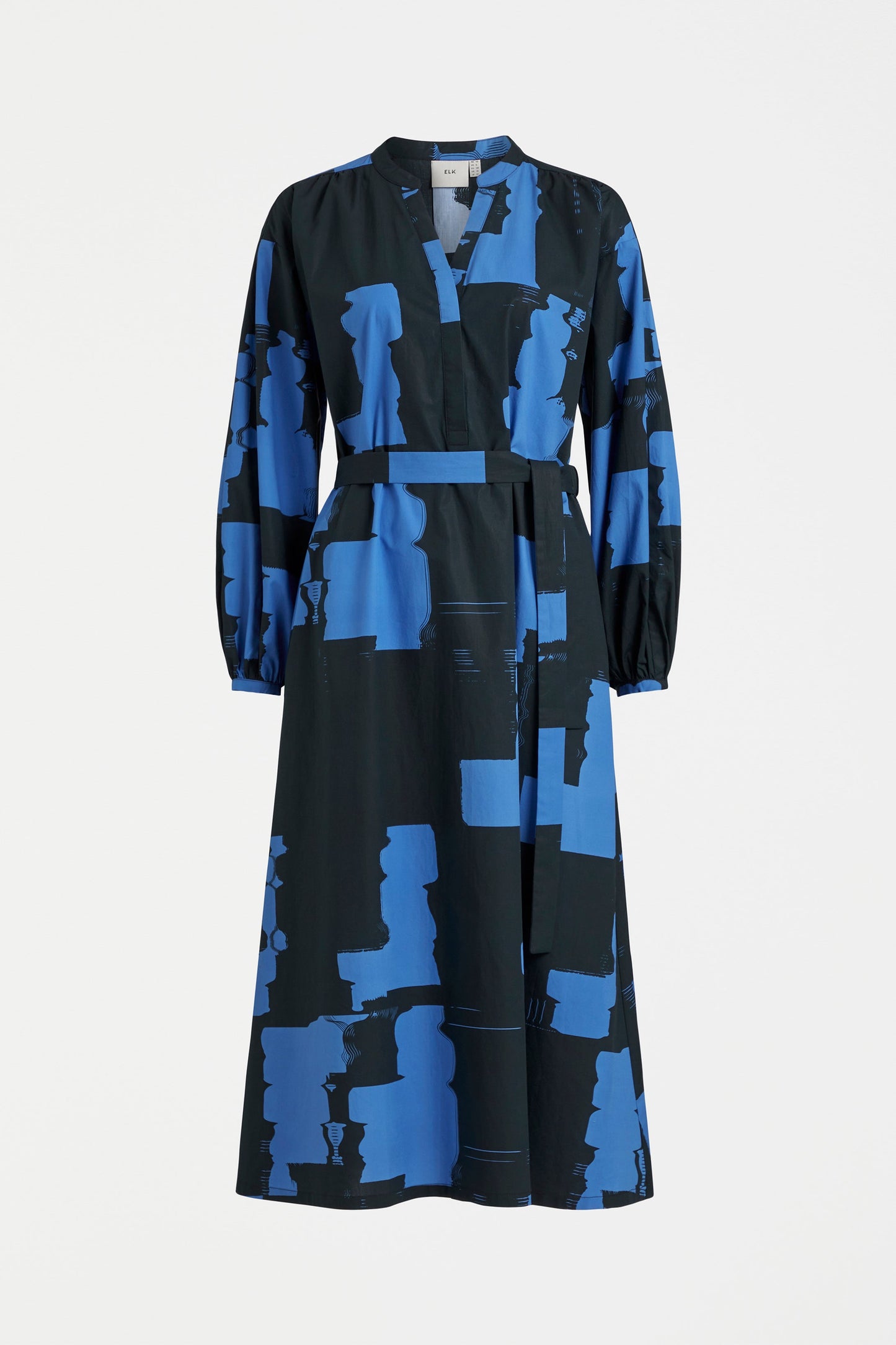 Deze Balloon Sleeve Waisted Cotton Print Midi Dress Front | BLUE ROLLA PRINT