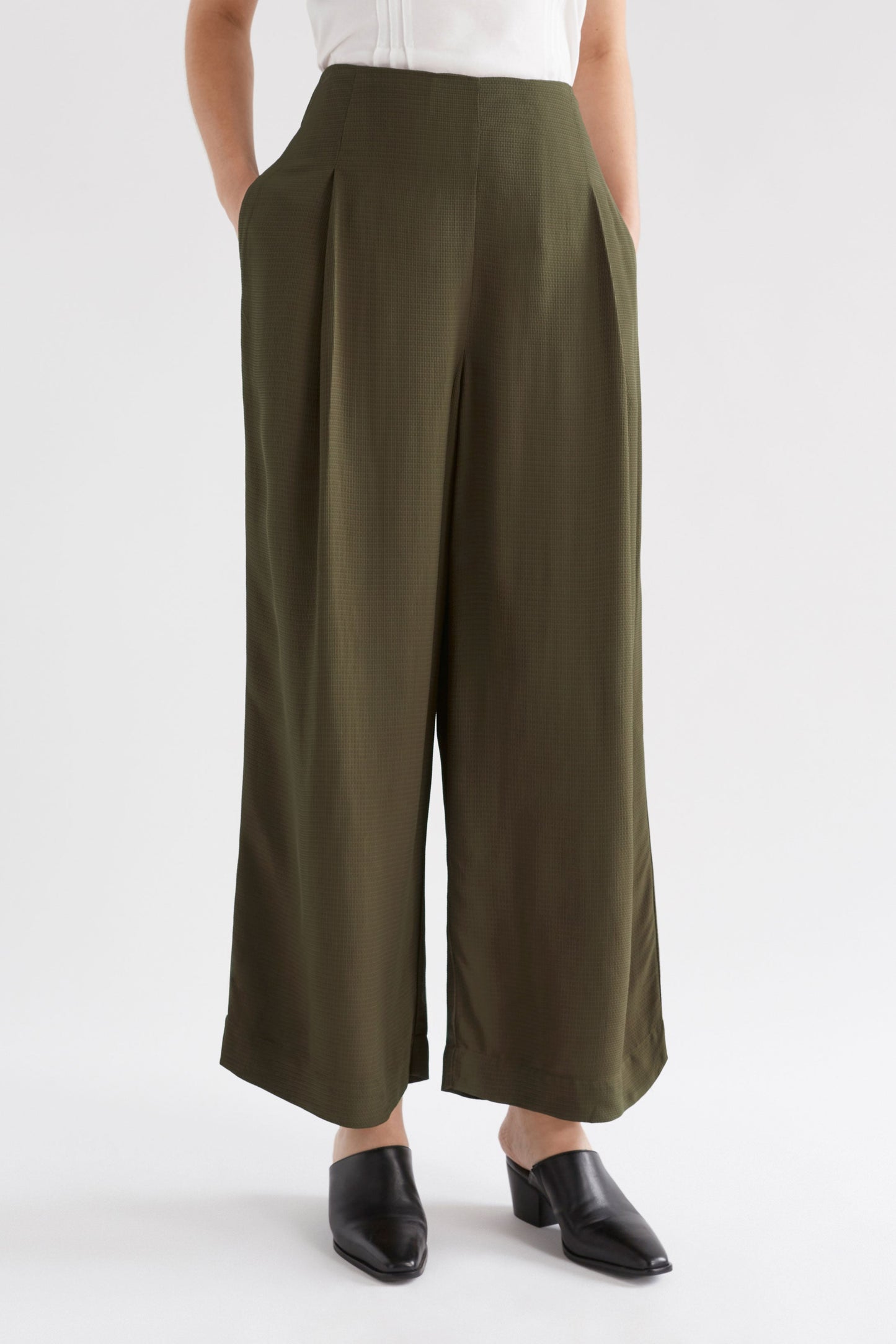 Parq High Waisted Front Pleat Wide Leg Pant Model Front | SEAWEED