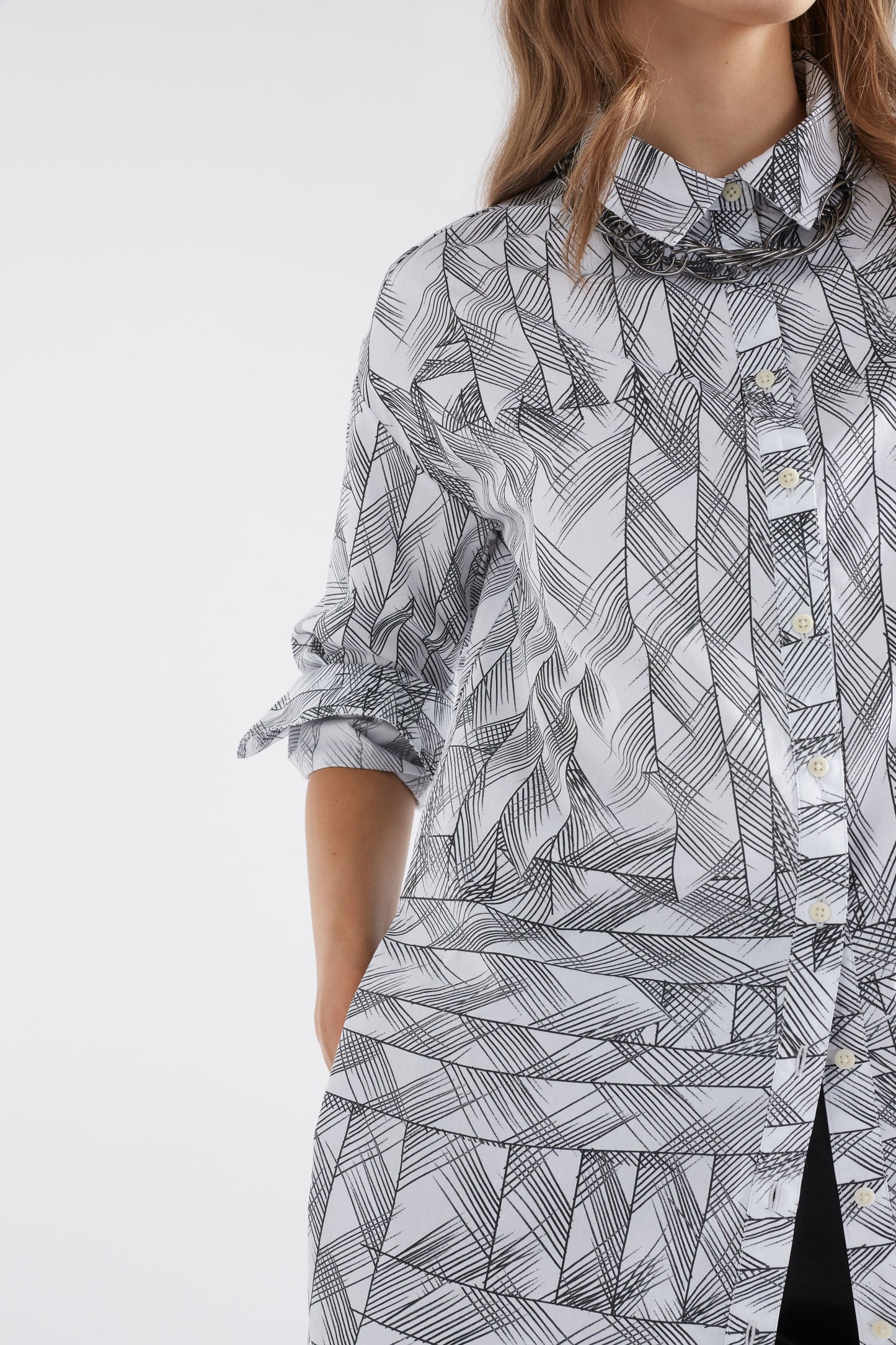 Jager Australian Cotton Print Shirt Model Front detail | WHITE LINE PRINT