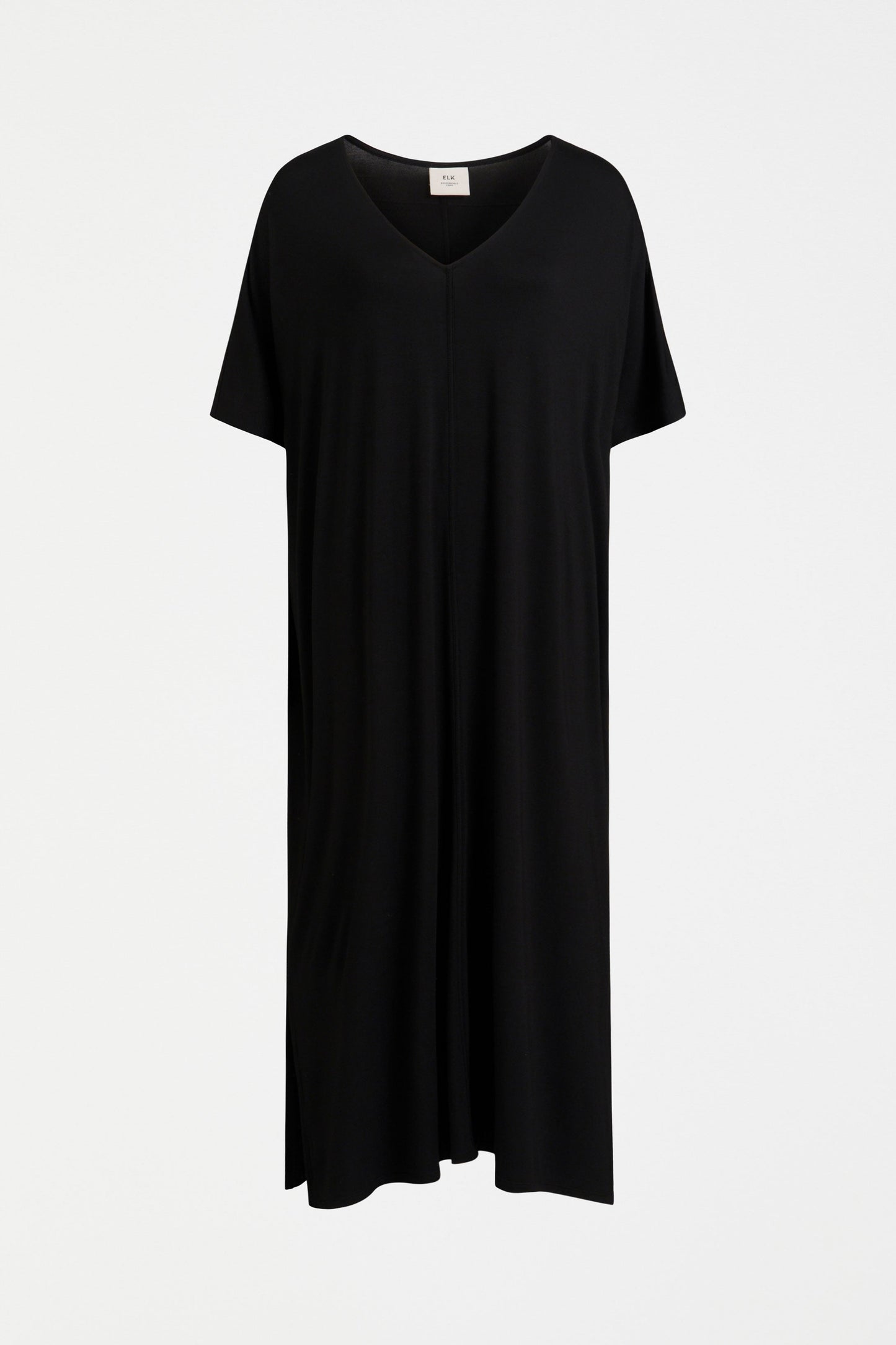 Mytr Oversized V-Neck Long Jersey Tee Dress Front | BLACK